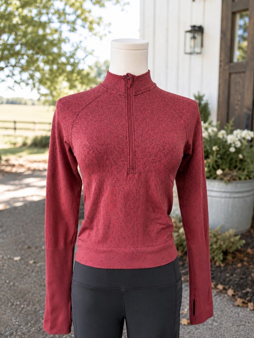 Lululemon Rest Less Cropped Half Zip Herringbone Mulled Wine  French Press Sz 6